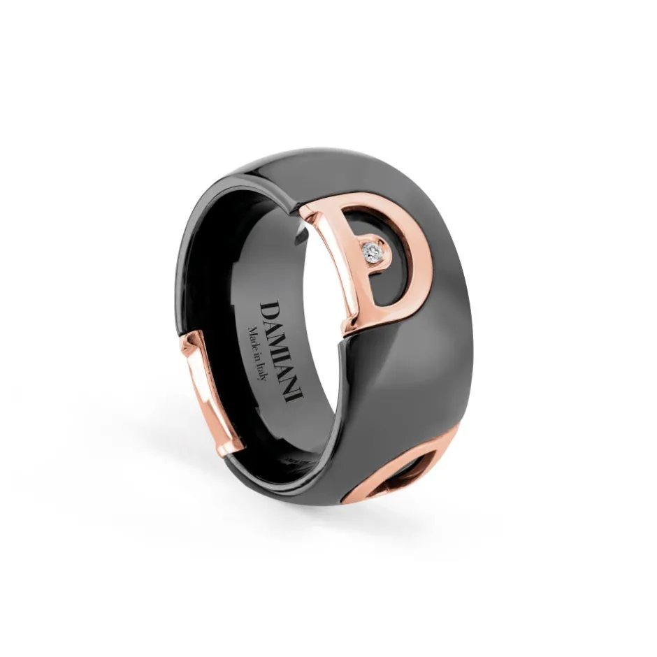 Damiani Anelli>Anello in ceramica nera con oro rosa e diamante