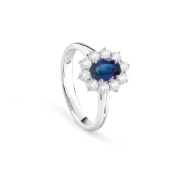 Damiani Anelli>Anello in oro bianco con diamanti e zaffiri