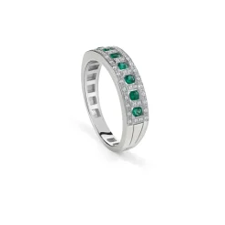 Damiani Anelli>Anello in oro bianco con diamanti e smeraldi