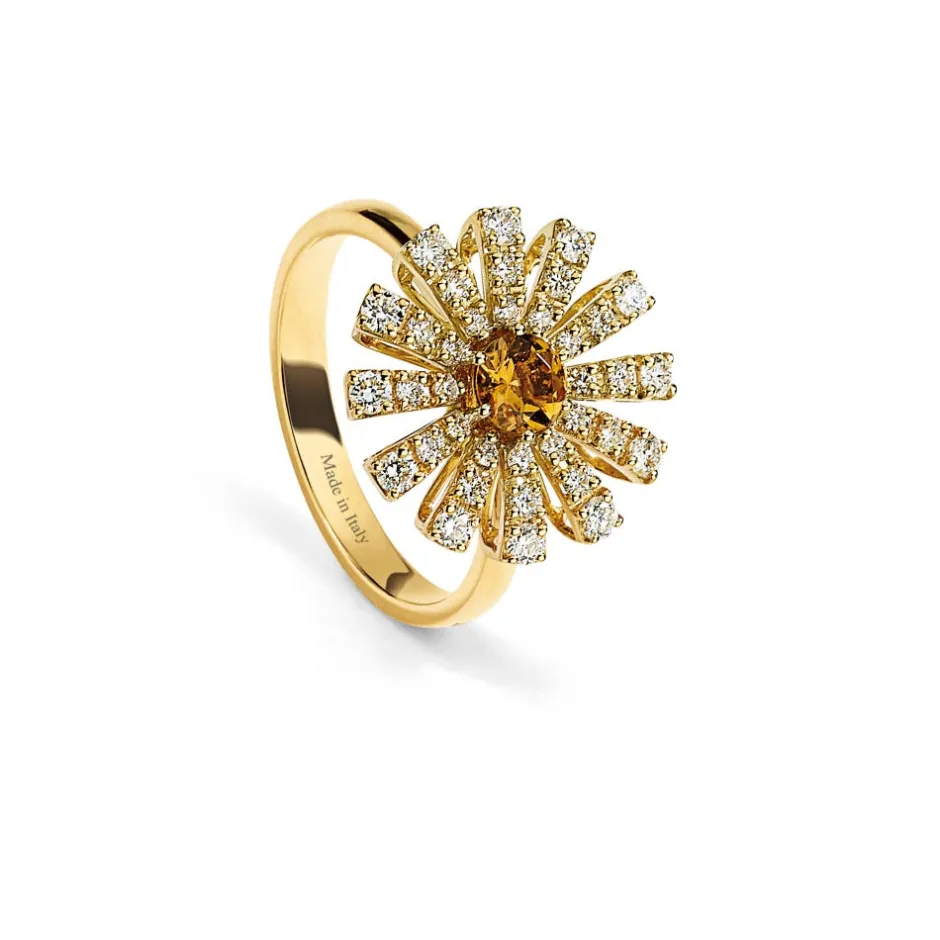 Damiani Anelli>Anello in oro giallo con quarzo citrino e diamanti, 16 mm.