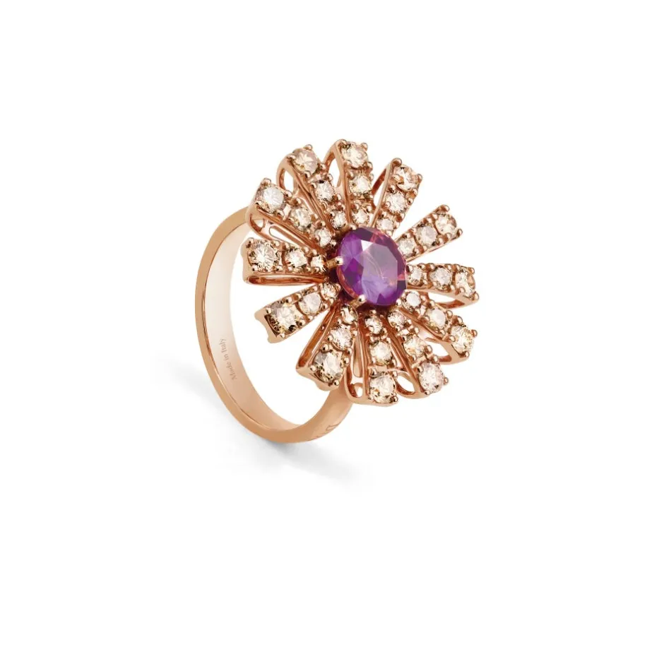 Damiani Anelli>Anello in oro rosa con ametista e diamanti brown, 16 mm.