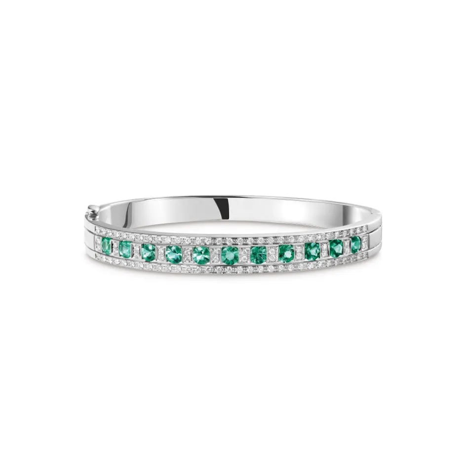 Damiani Bracciali>Bracciale in oro bianco con diamanti e smeraldi