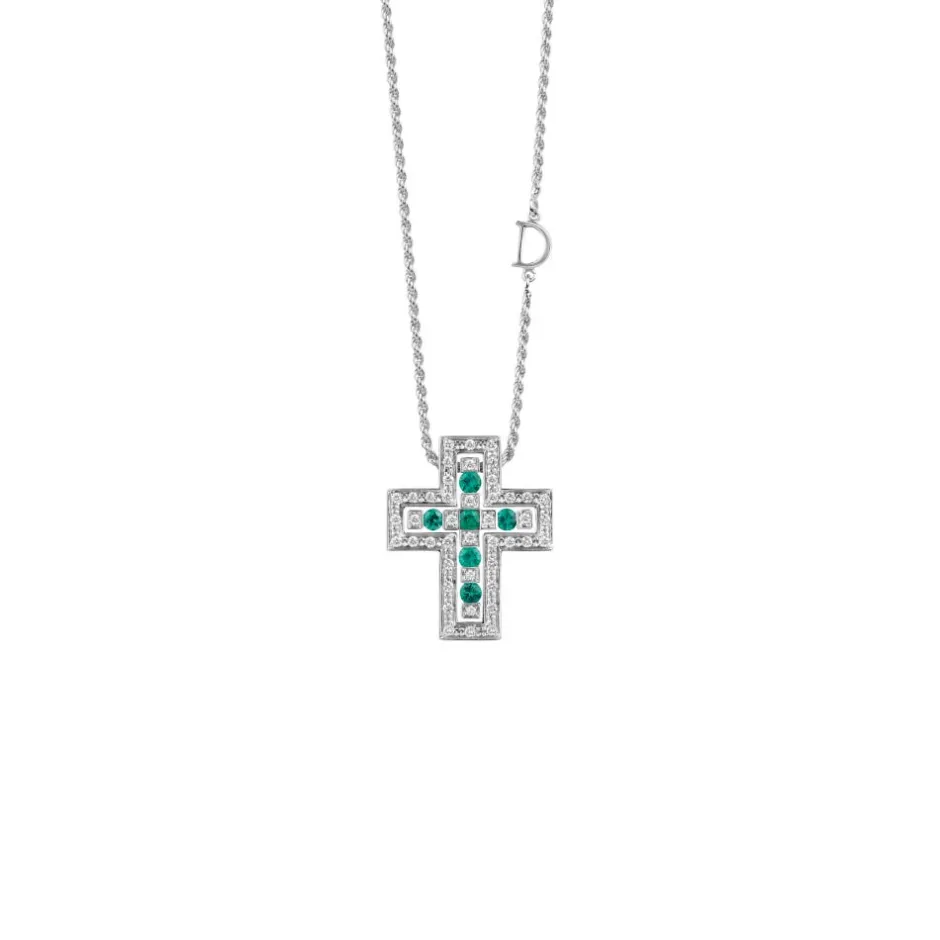 Uomo Damiani Uomo | Collane>Collana in oro bianco con diamanti e smeraldi