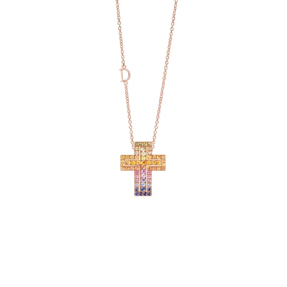 Damiani Collane>Collana in oro rosa con zaffiri rainbow