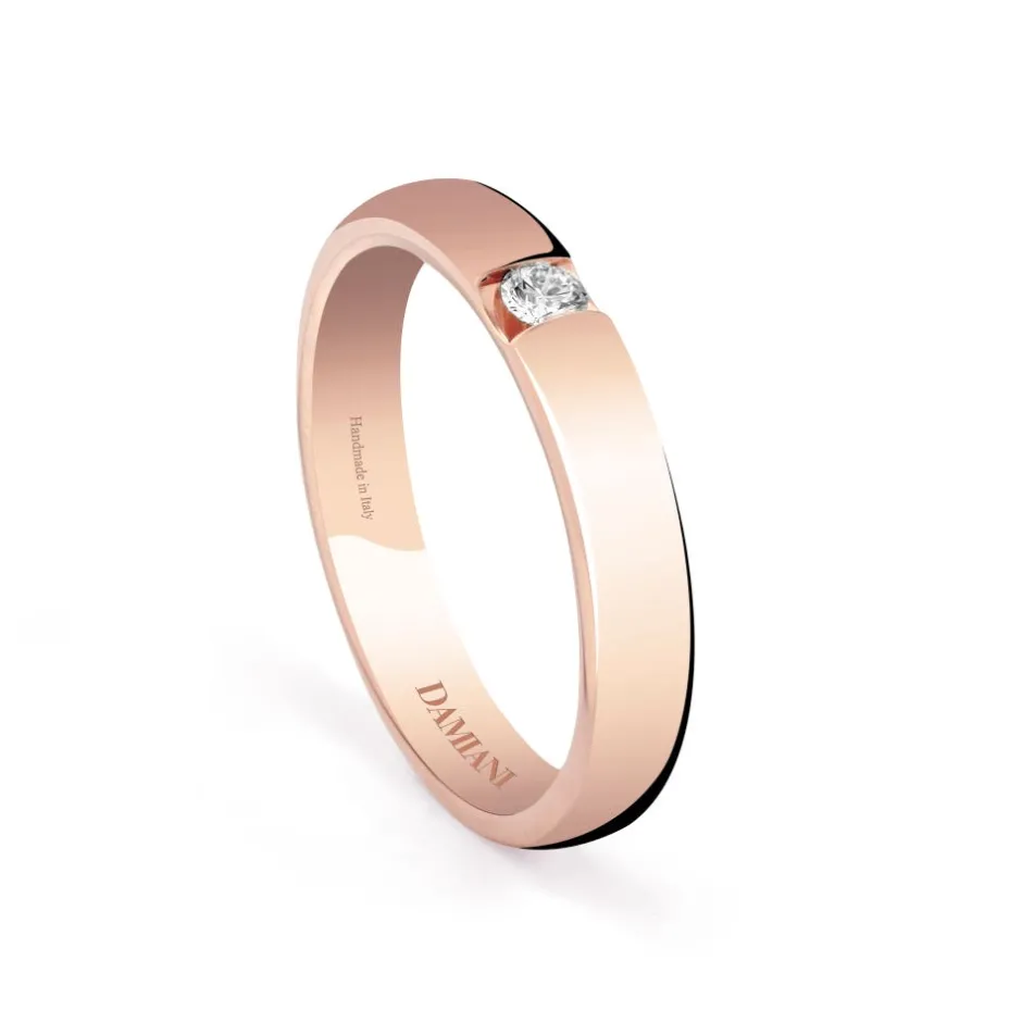 Damiani Fedi Nuziali>Fede nuziale in oro rosa con diamante esterno, 3,50 mm.