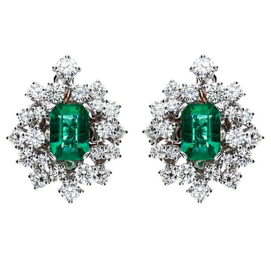 Damiani Orecchini>Orecchini in oro bianco con diamanti e smeraldi